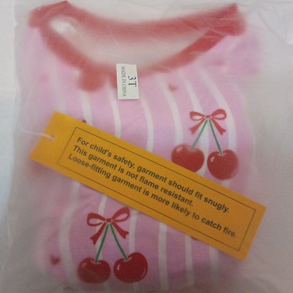 Cherry Hearts Bamboo Toddler Pajamas 3T | Cherry Print 2-Piece Set NWT - Picture 4 of 4